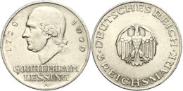 3 Reichsmark, 1929, Zum 200. Geburtstag Von Gotthold Ephraim Lessing, Schleifspur Auf Av., F.vz, Katalog: J. 335... - Autres & Non Classés