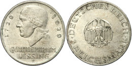 3 Reichsmark, 1929, Gotthold Ephraim Lessing, Mzz F, Ss-vz., Katalog: J. 335 Ss-vz3 Reichmark, 1929, Gotthold... - Otros & Sin Clasificación