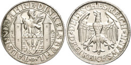 3 Reichsmark, 1928, 1000 Jahre Dinkelsbühl, Kleinere Randfehler, Vz., Katalog: J. 334 Vz3 Reichmark, 1928,... - Other & Unclassified
