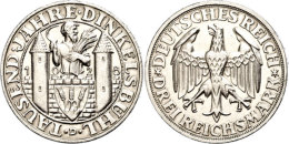 3 Reichsmark, 1928 D, 1000 Jahre Dinkelsbühl, Etw. Berieben, Min. Rf, Vz-st, Katalog: J. 334 Vz-st3... - Other & Unclassified