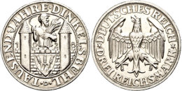 3 Reichsmark, 1928 D, 1000 Jahre Dinkelsbühl, Etw. Berieben, Min. Rf, Vz-st, Katalog: J. 334 Vz-st3... - Sonstige & Ohne Zuordnung