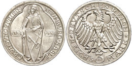 3 Reichsmark, 1928, Naumburg, Wz. Rf., F. St., Katalog: J. 333 3 Reichmark, 1928, Naumburg, Watermark. Edge... - Other & Unclassified