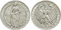 3 Reichsmark, 1928, Naumburg, Grünspanig, Wz. Rf., F. St., Katalog: J. 333 3 Reichmark, 1928, Naumburg,... - Other & Unclassified