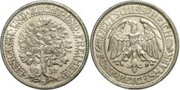 5 Reichsmark, 1932, Eichbaum, Mzz D, Vz., Katalog: J. 331 Vz5 Reichmark, 1932, Oak Tree, Mzz D, Extremley Fine,... - Other & Unclassified