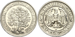 5 Reichsmark, 1932 A, Eichbaum, Klebespur, Min. Rf, Vz, Katalog: J. 331 Vz5 Reichmark, 1932 A, Oak Tree, Trace... - Autres & Non Classés