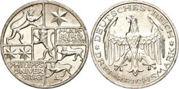 3 Reichsmark, 1927, Universität Marburg, Kl. Rf., Vz., Katalog: J. 330 Vz3 Reichmark, 1927, University... - Autres & Non Classés