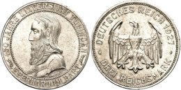 3 Reichsmark, 1927 F, Universität Tübingen, Winz. Rf, Vz-st, Katalog: J. 328 3 Reichmark, 1927 F,... - Other & Unclassified