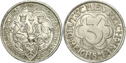 3 Reichsmark, 1927, Nordhausen, Vz., Katalog: J. 327 Vz3 Reichmark, 1927, Nordhausen, Extremley Fine,... - Other & Unclassified