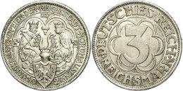 3 Reichsmark, 1927, Nordhausen, Vz., Katalog: J. 327 Vz3 Reichmark, 1927, Nordhausen, Extremley Fine,... - Sonstige & Ohne Zuordnung