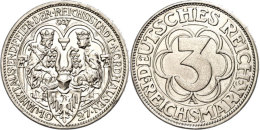 3 Reichsmark, 1927 A, 1000 Jahre Nordhausen, Winz. Rf, Vz-st, Katalog: J. 327 3 Reichmark, 1927 A, 1000 Years... - Other & Unclassified