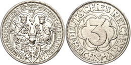 3 Reichsmark, 1927 A, 1000 Jahre Nordhausen, Winz. Rf, Vz-st, Katalog: J. 327 3 Reichmark, 1927 A, 1000 Years... - Sonstige & Ohne Zuordnung