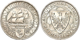 3 Reichsmark, 1927, Bremerhaven, Wz. Rf., Vz., Katalog: J. 325 Vz3 Reichmark, 1927, Bremerhaven, Watermark.... - Other & Unclassified