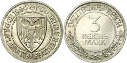 3 Reichsmark, 1926, 700 Jahre Reichsfreiheit Lübeck, Vz., Katalog: J. 323 Vz3 Reichmark, 1926, 700 Years... - Other & Unclassified