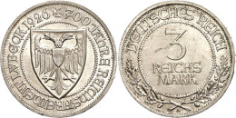 3 Reichsmark, 1926 A, 700 Jahre Reichsfreiheit Lübeck, Min. Rf, Schleifspur Auf Av, Vz+, Katalog: J. 323 3... - Other & Unclassified