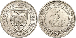 3 Reichsmark, 1926 A, 700 Jahre Reichsfreiheit Lübeck, Min. Rf, Schleifspur Auf Av, Vz+, Katalog: J. 323 3... - Sonstige & Ohne Zuordnung