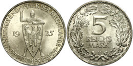 5 Reichsmark, 1925, 1000 Jahr-Feier Der Rheinlande, Mzz D, Vz., Katalog: J. 322 Vz5 Reichmark, 1925, 1000 Year... - Other & Unclassified