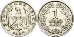 1 Reichsmark, 1927 F, Winz. Rf, Ss+, Katalog: J. 319 1 Reichmark, 1927 F, Tiny Rf, Very Fine, Catalogue: J. 319 - Otros & Sin Clasificación