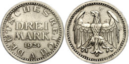 3 Mark, 1924 A, Weimarer Republik, Vz, Katalog: J. 312 Vz3 Mark, 1924 A, Weimar Republic, Extremly Fine,... - Otros & Sin Clasificación