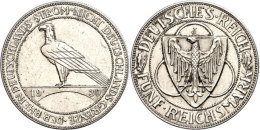 5 Mark, 1930 J, Zur Rheinland-Räumung, Feine Kratzer, Berieben, Ss-vz, Katalog: J. 346 Ss-vz5 Mark, 1930... - Other & Unclassified