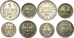 Kleines Lot Von 4 Münzen, Dabei 1 Mark 1925 D J. 311 Ss, 1 Reichsmark 1927 F J. 319 Ss-vz, 2 Reichsmark 1926 G... - Other & Unclassified