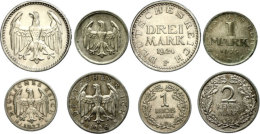 Kleines Lot Von 4 Münzen, Dabei 1 Mark 1925 D J. 311 Ss, 1 Reichsmark 1927 F J. 319 Ss-vz, 2 Reichsmark 1926 G... - Sonstige & Ohne Zuordnung