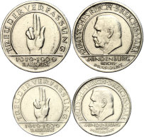 3 Und 5 Mark, 1929, J Und D, Zum 10. Jahrestag Der Weimarer Reichsverfassung, J. 340, 341, Min. Rf, Ss-vz  3... - Other & Unclassified