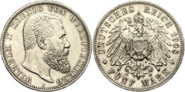 5 Mark, 1908, Wilhelm II.,  Feine Kratzer, Min. Rf, F. Vz, Katalog: J. 176 5 Mark, 1908, Wilhelm II., Fine... - Other & Unclassified