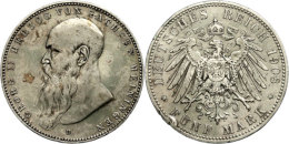 5 Mark, 1908, Georg II., Variante Bart Berührt Perlkreis Nicht, Randfehler, Ss., Katalog: J. 153b Ss5... - Sonstige & Ohne Zuordnung