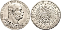 5 Mark, 1903, Ernst 1853-1908, Zum 50jährigen Regierungsjubiläum, Winz. Rf, Vz., Katalog: J. 144 Vz5... - Sonstige & Ohne Zuordnung