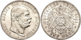 5 Mark, 1901, Ernst Zum 75. Geburtstag, Kratzer, Vz., Katalog: J. 143 Vz5 Mark, 1901, Ernst To The 75.... - Sonstige & Ohne Zuordnung