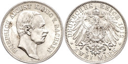 2 Mark, 1912, Friedrich August III., Vz-st., Katalog: J. 134 Vz-st2 Mark, 1912, Frederic August III., Extremly... - Other & Unclassified