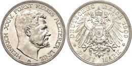 3 Mark, 1909, Heinrich XXIV., Berieben, Ss-vz., Katalog: J. 119 Ss-vz3 Mark, 1909, Heinrich XXIV., Rubbed, Very... - Altri & Non Classificati