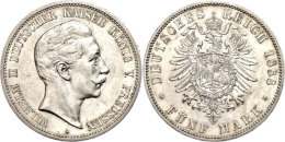 5 Mark, 1888, Wilhelm II., Ss-vz., Katalog: J. 101 Ss-vz5 Mark, 1888, Wilhelm II., Very Fine To Extremly Fine.,... - Other & Unclassified