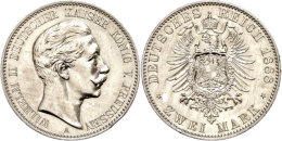 2 Mark, 1888, Wilhelm II., Vz., Katalog: J. 100 Vz2 Mark, 1888, Wilhelm II., Extremley Fine, Catalogue: J. 100... - Other & Unclassified