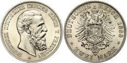 2 Mark, 1888, Friedrich III. (1888), Kl. Fleck Auf Rev., F.st, Katalog: J. 98 St2 Mark, 1888, Frederic III.... - Autres & Non Classés