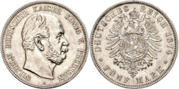 5 Mark, 1874, Wilhelm I., Kl. Rf., Vz., Katalog: J. 97 Vz5 Mark, 1874, Wilhelm I., Small Edge Nick, Extremley... - Other & Unclassified