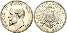 3 Mark, 1913, Leopold IV., Vz., Katalog: J. 79 Vz3 Mark, 1913, Leopold IV., Extremley Fine, Catalogue: J. 79 Vz - Sonstige & Ohne Zuordnung