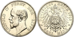 3 Mark, 1913, Leopold IV., Vz., Katalog: J. 79 Vz3 Mark, 1913, Leopold IV., Extremley Fine, Catalogue: J. 79 Vz - Otros & Sin Clasificación