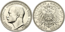 3 Mark, 1910, Ernst Ludwig (1892-1918), Kratzer, Etw. Berieben, Min. Rf, Ss-vz, Katalog: J. 76 Ss-vz3 Mark,... - Altri & Non Classificati