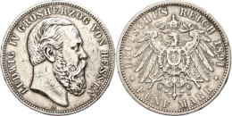 5 Mark, 1891, Ludwig IV., Berieben, Ss-vz., Katalog: J. 71 Ss-vz5 Mark, 1891, Ludwig IV., Rubbed, Very Fine To... - Autres & Non Classés