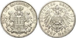 5 Mark, 1913, Rf, Kratzer, Vz, Katalog: J. 65 Vz5 Mark, 1913, Rf, Scratch, Extremly Fine, Catalogue: J. 65 Vz - Altri & Non Classificati