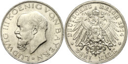 3 Mark, 1914, Ludwig III. (1913 - 1918), Min. Rf, Feine Kratzer, Vz+, Katalog: J. 52 3 Mark, 1914, Ludwig III.... - Autres & Non Classés