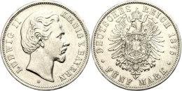 5 Mark, 1875, Otto (1876 - 1913), Rf, Feine Kratzer, Ss-vz, Katalog: J. 42 Ss-vz5 Mark, 1875, Otto (1876 -... - Other & Unclassified