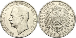 5 Mark, 1908, Friedrich II. (1907 -1918), Min. Rf, Kratzer Auf Av, Ss-vz, Katalog: J. 40 Ss-vz5 Mark, 1908,... - Sonstige & Ohne Zuordnung