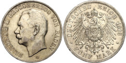 5 Mark, 1913, Friedrich II., Vz., Katalog: J. 40 Vz5 Mark, 1913, Frederic II., Extremley Fine, Catalogue: J. 40... - Otros & Sin Clasificación