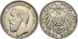 2 Mark, 1896, Friedrich I., Ss., Katalog: J. 28 Ss2 Mark, 1896, Frederic I., Very Fine., Catalogue: J. 28 Ss - Sonstige & Ohne Zuordnung