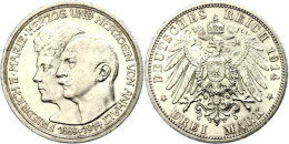 3 Mark, 1914, Zur Silbernen Hochzeit Friedrich II Und Marie, Winz. Rf, Etw. Berieben, Vz+, Katalog: J. 24 3... - Sonstige & Ohne Zuordnung