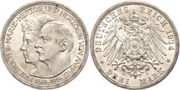 3 Mark, 1914, Friedrich II., Silberne Hochzeit, Randfehler, Vz-st., Katalog: J. 24 Vz-st3 Mark, 1914, Frederic... - Sonstige & Ohne Zuordnung