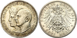 3 Mark, 1914, Friedrich II. Zur Silbernen Hochzeit Mit Ehefrau Marie Von Baden, Kleine Randfehler, Vz., Katalog: J.... - Otros & Sin Clasificación