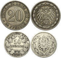 20 Und 50 Pfennig, 1892 A Und 1877 C, J. 14, 8, Winz. Rf, Ss  20 And 50 Penny, 1892 A And 1877 C, J. 14, 8,... - Autres & Non Classés